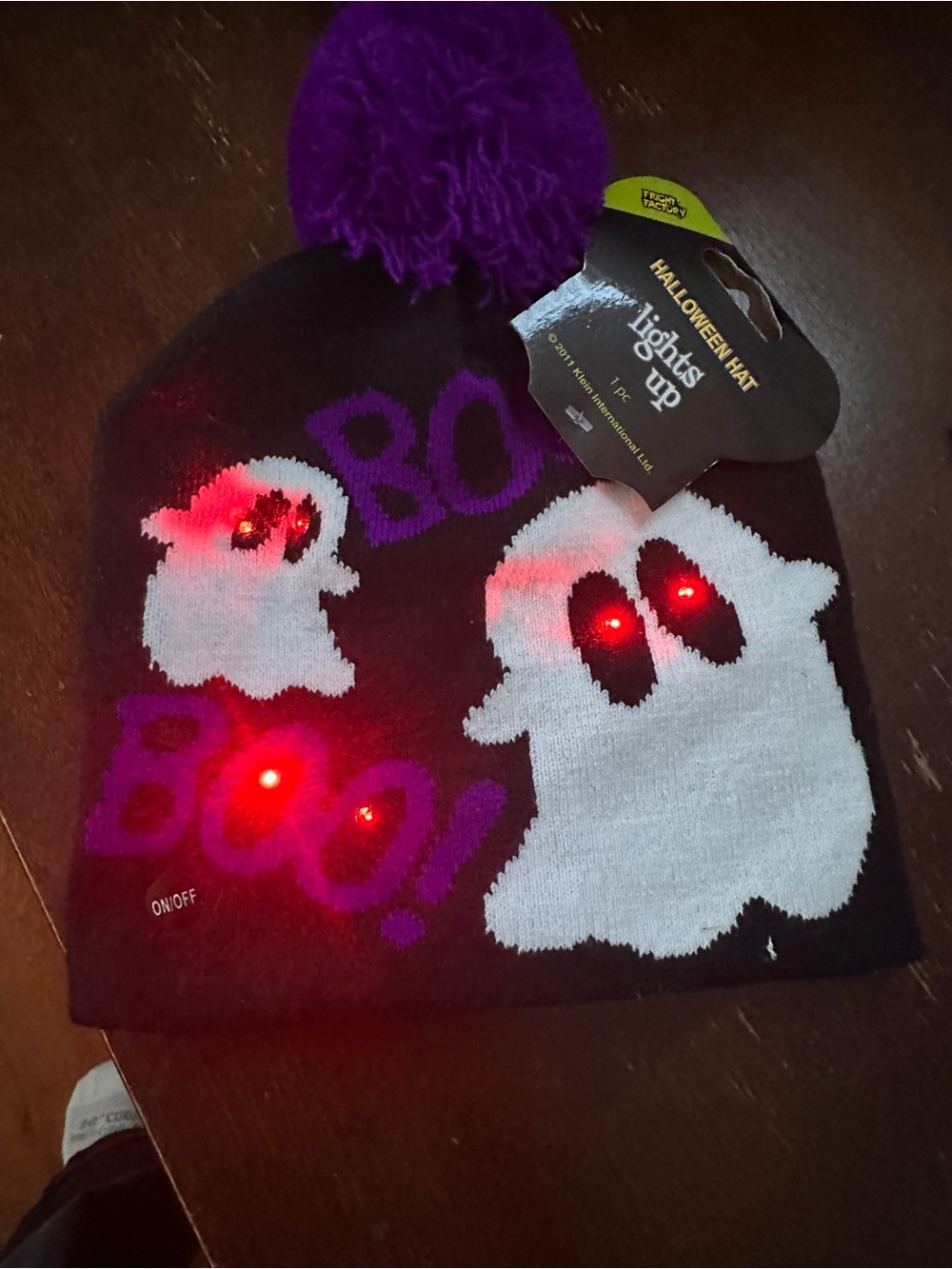 Unisex Halloween Light-Up Black & Purple Ghost Pom Beanie